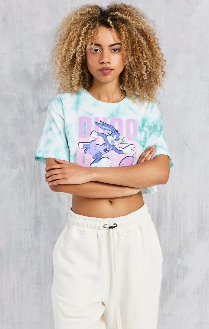 Space Jam X SikSilk Tye Dye Bugs Crop Tee - Green & White - Image 2