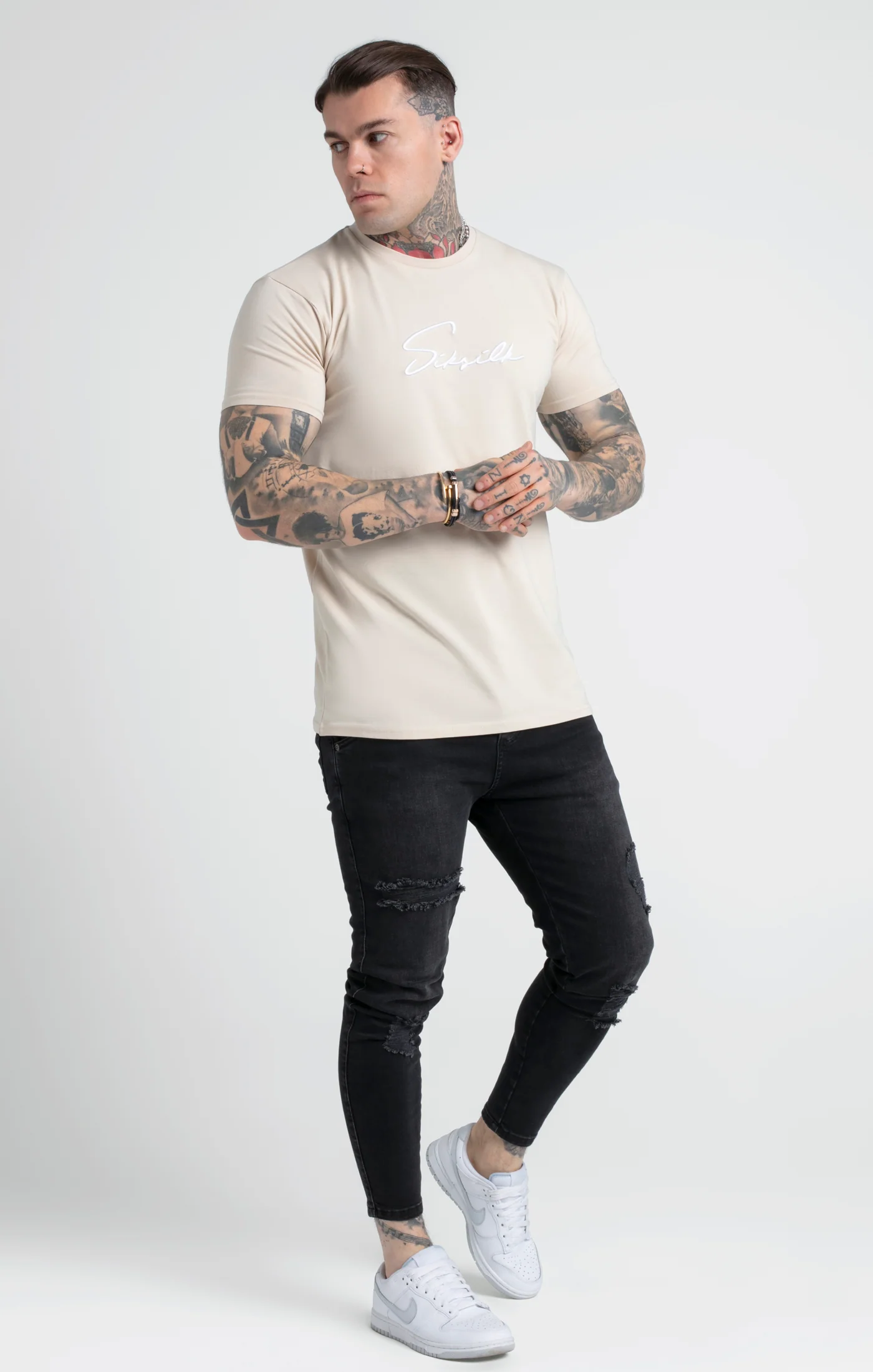 Stone Embroidered Script Muscle Fit T-Shirt - Image 2