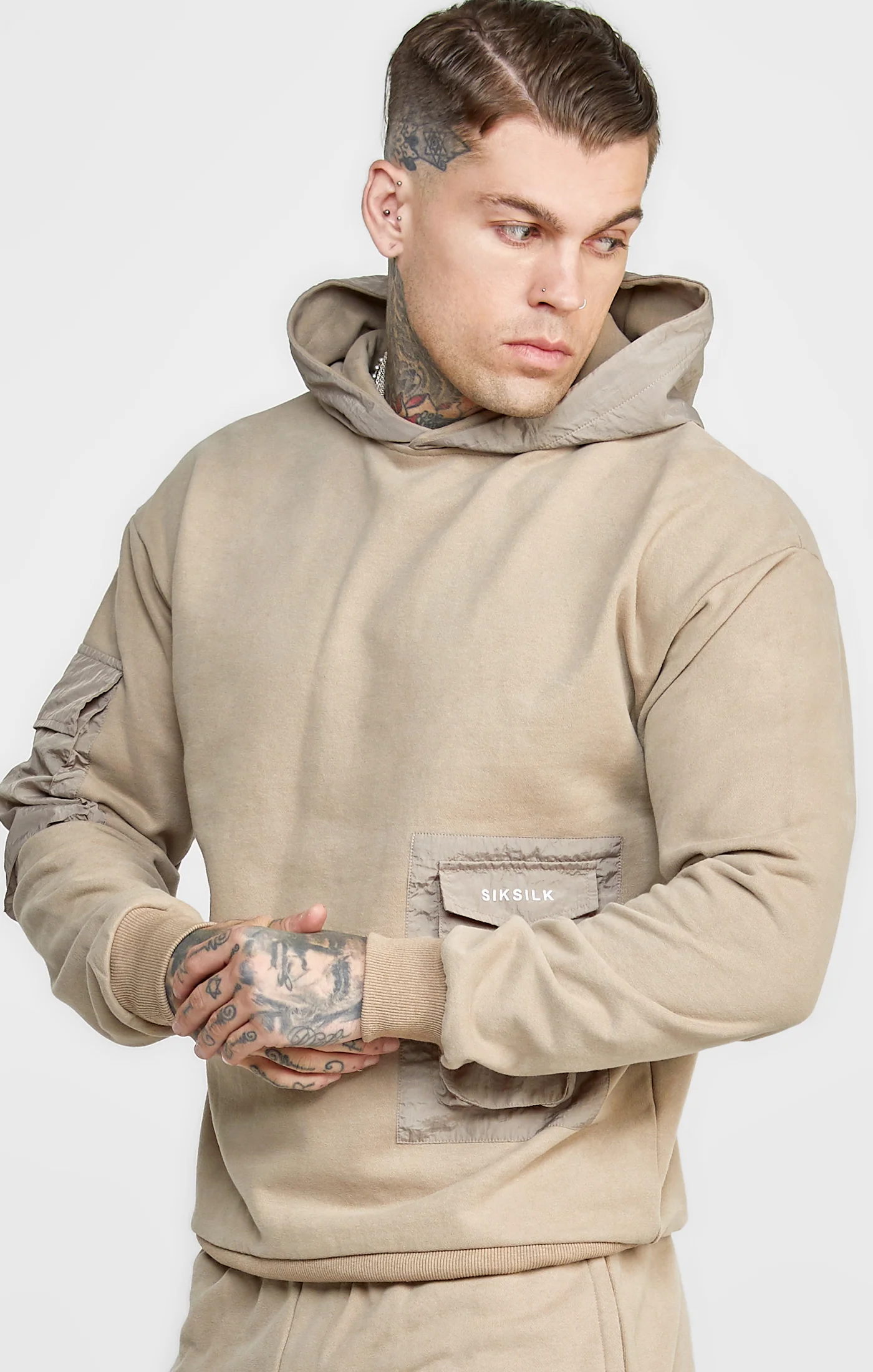 Tan Contrast Pocket Oversized Hoodie