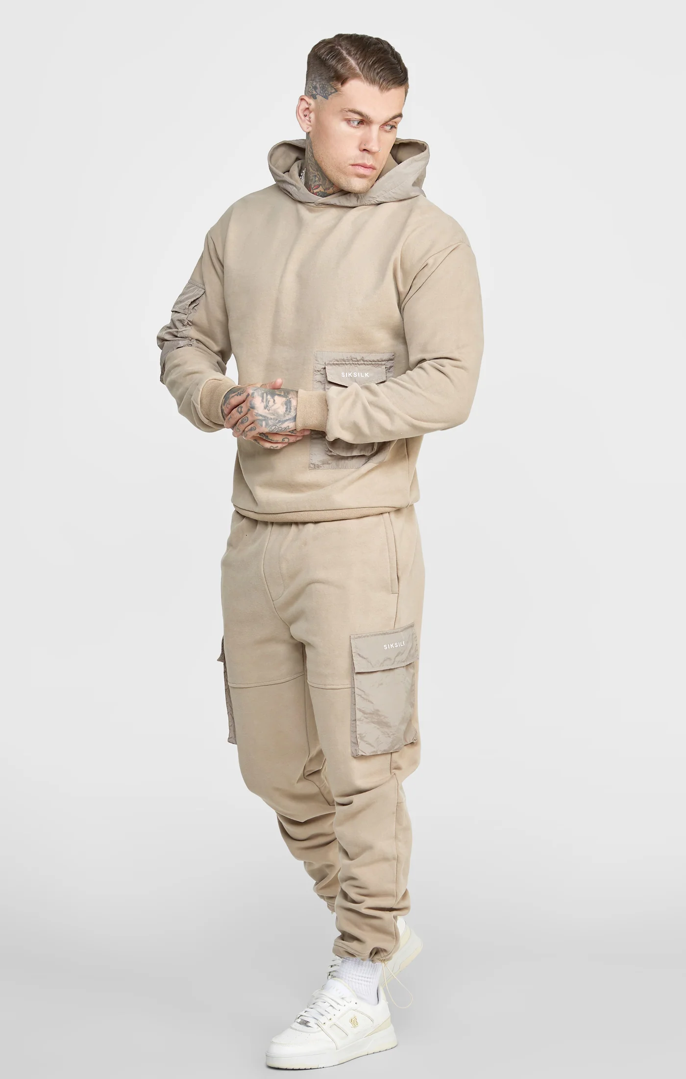Tan Contrast Pocket Oversized Hoodie - Image 3