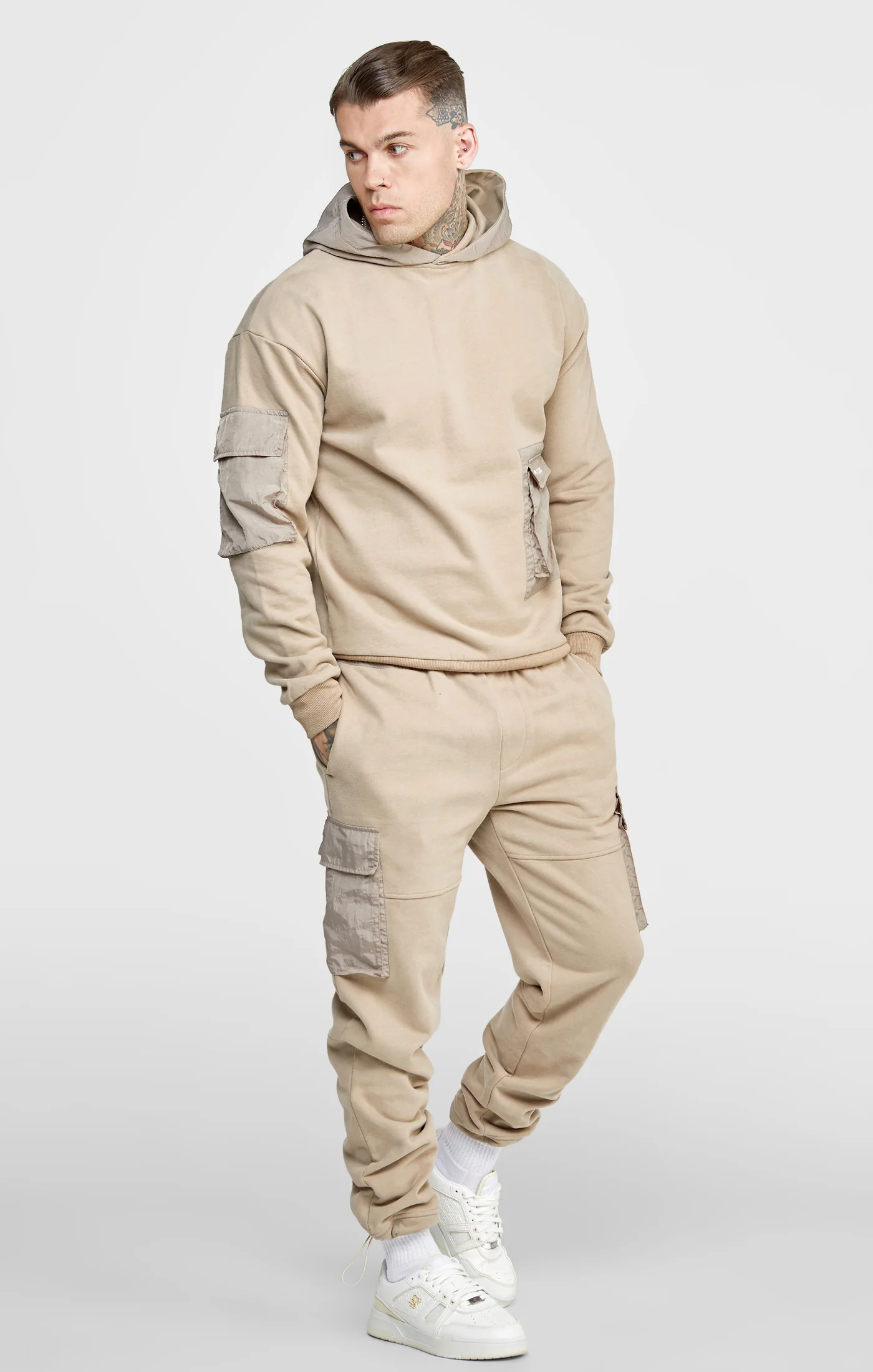 Tan Contrast Pocket Oversized Hoodie - Image 4
