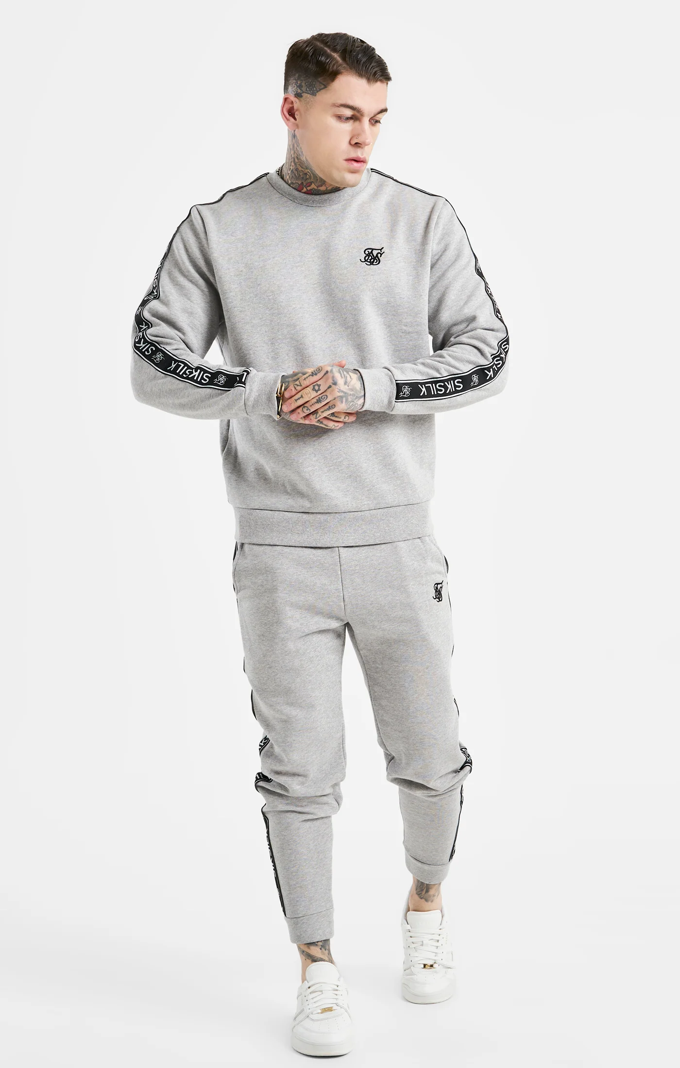 Grey Taped Sweatshirt And Jogger Tracksuit Set - Image 10