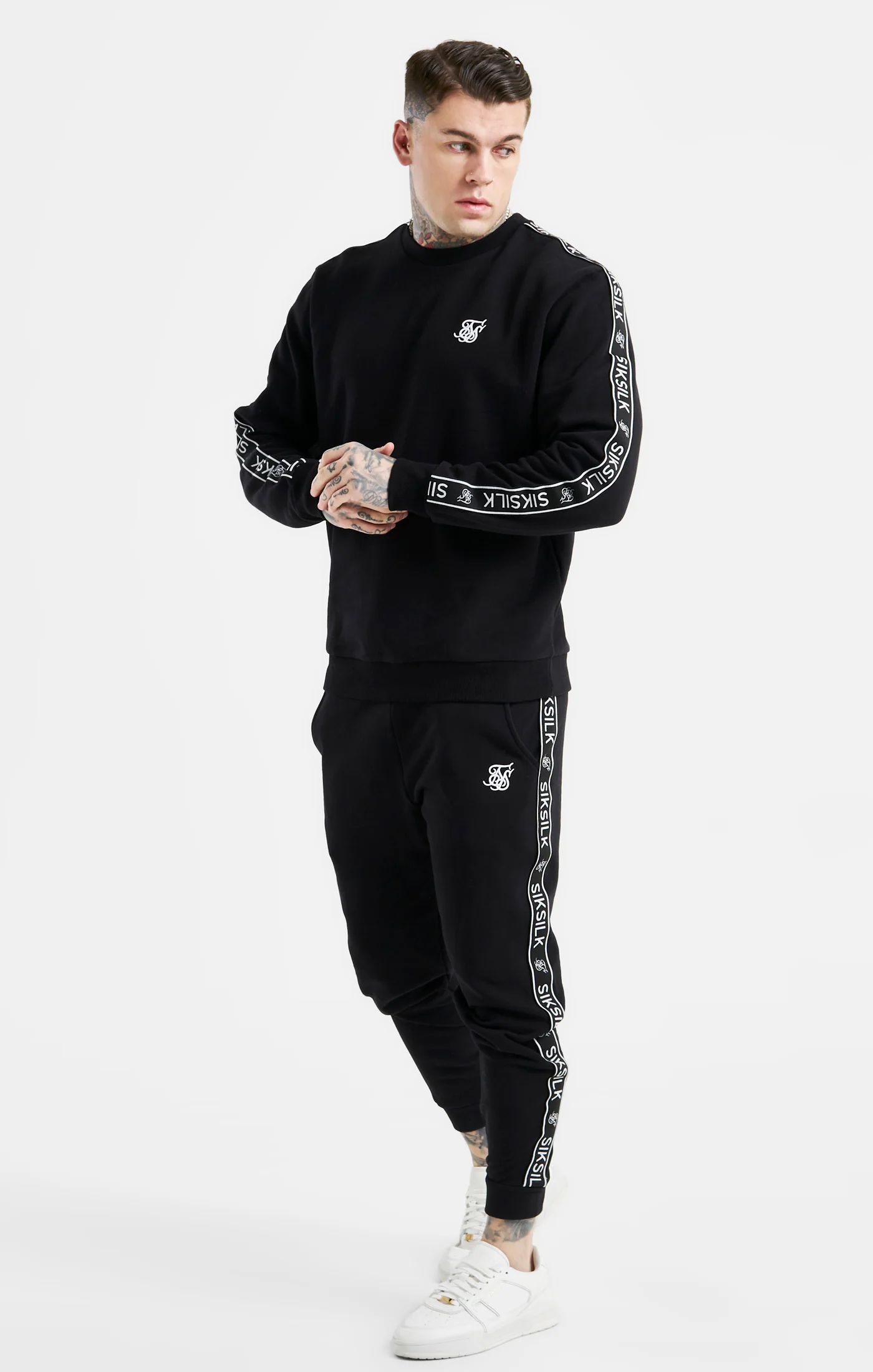 Black Taped Sweatshirt And Jogger Tracksuit Set - Image 4