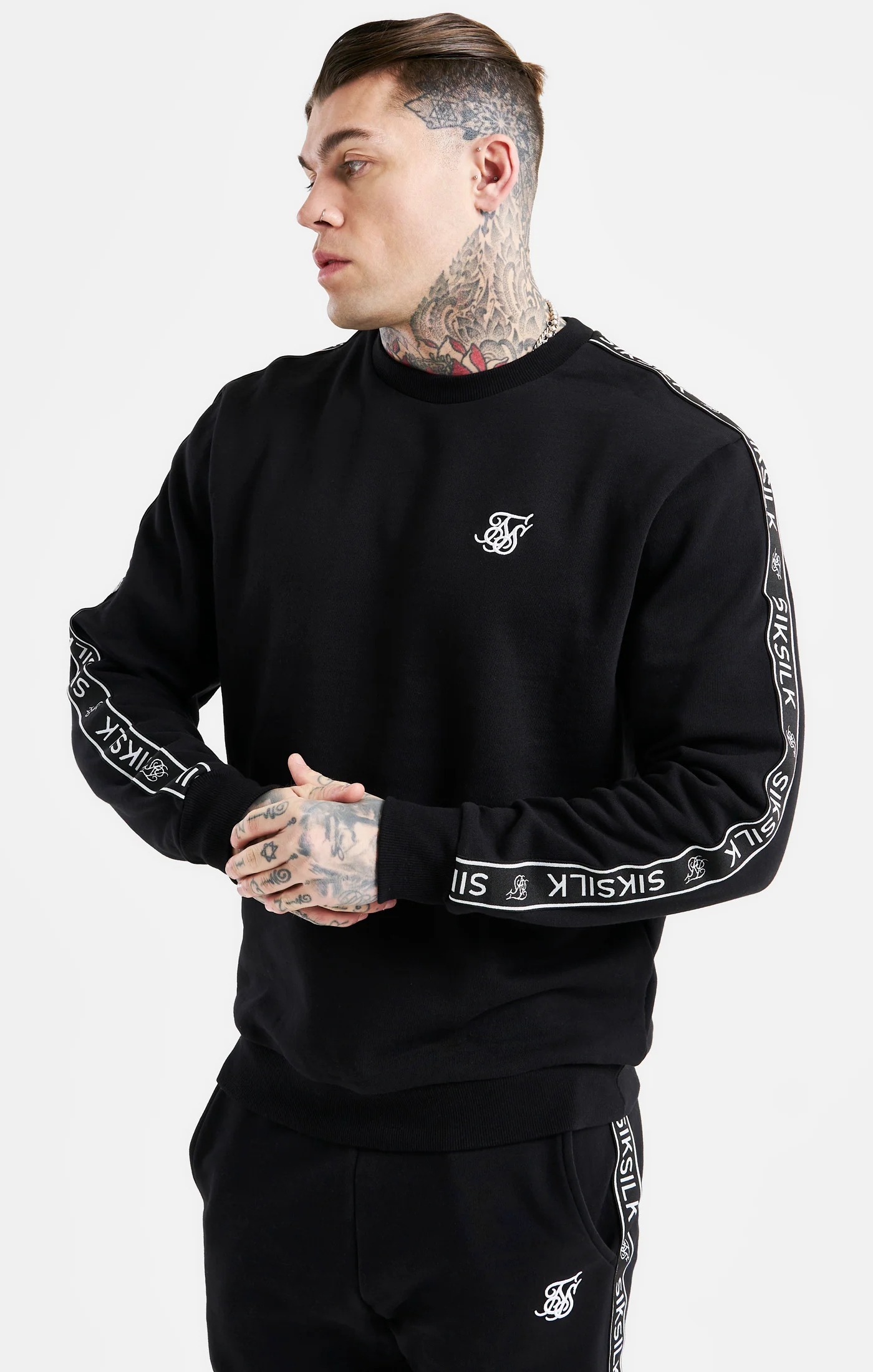 Black Taped Sweatshirt And Jogger Tracksuit Set - Image 8