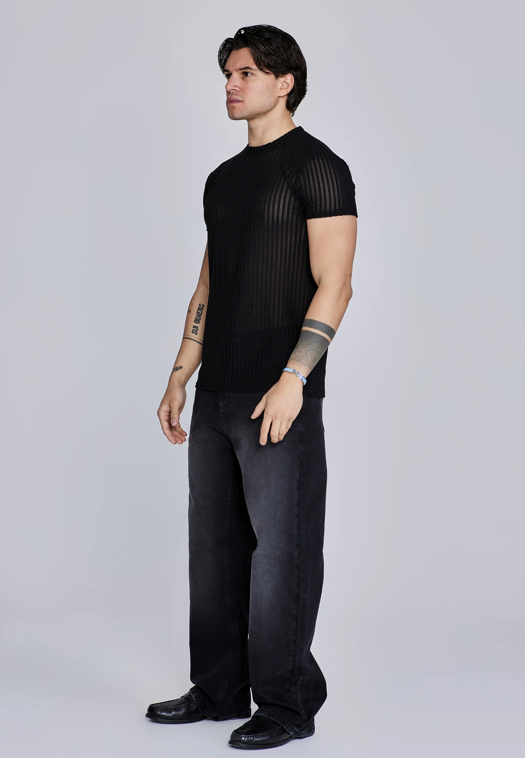 Black Textured Muscle Fit T-Shirt - Image 4