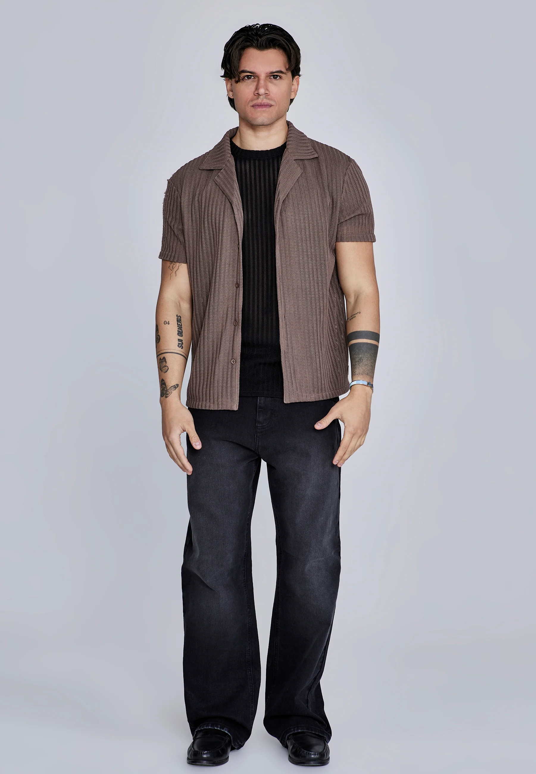 Brown Textured Resort Shirt - Image 3