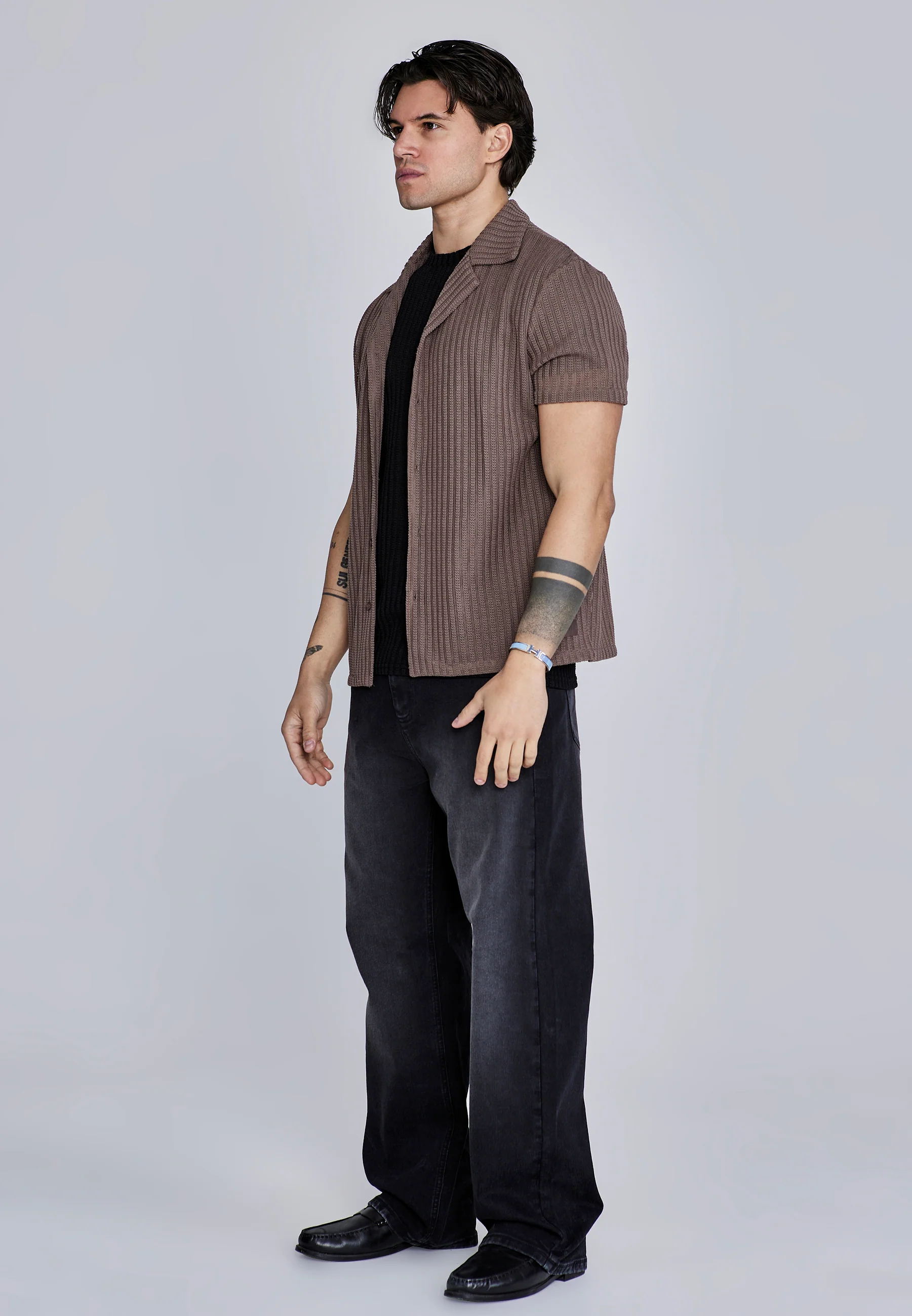 Brown Textured Resort Shirt - Image 4