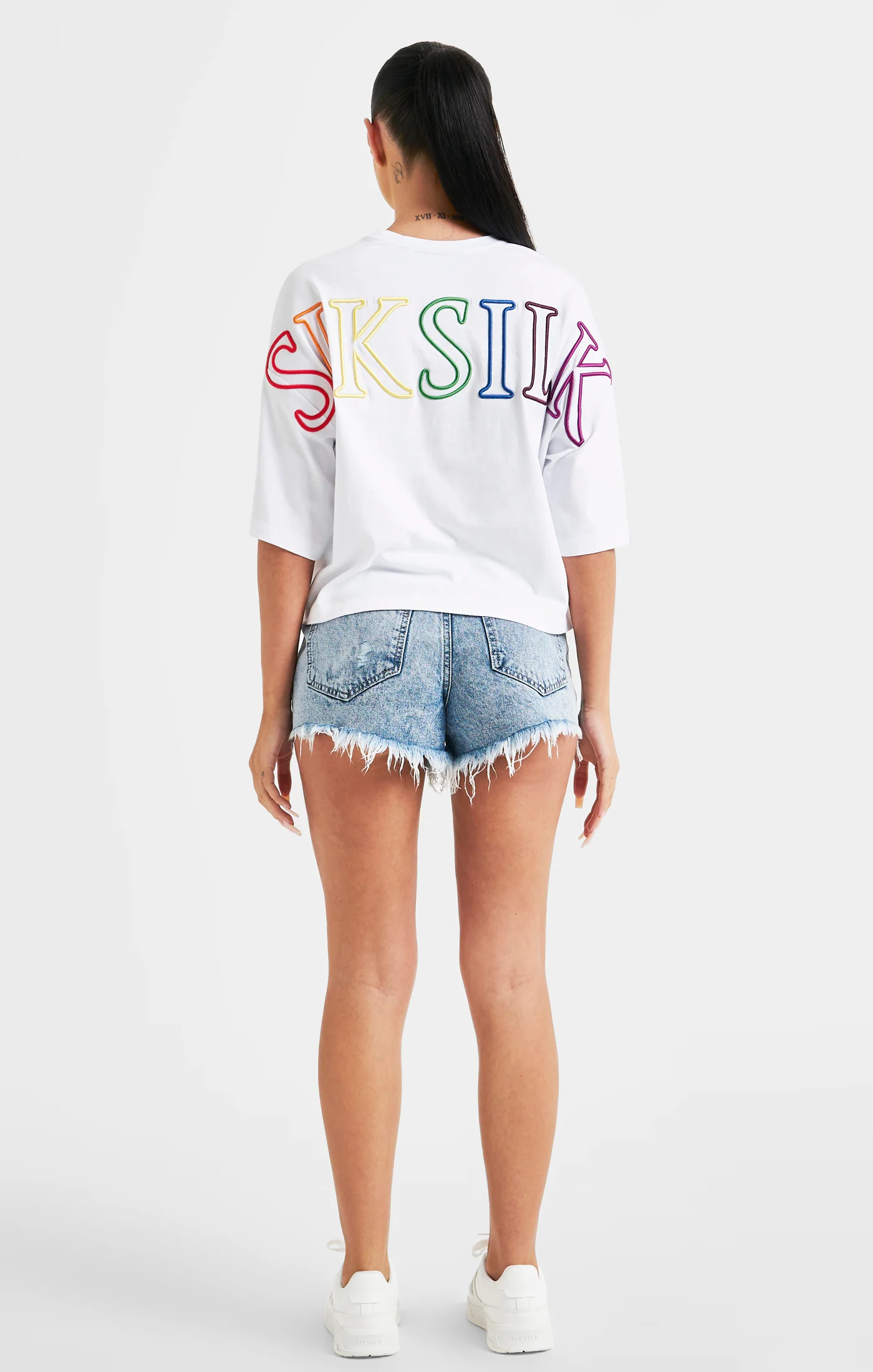White Branded Crop T-Shirt Rainbow - Image 5
