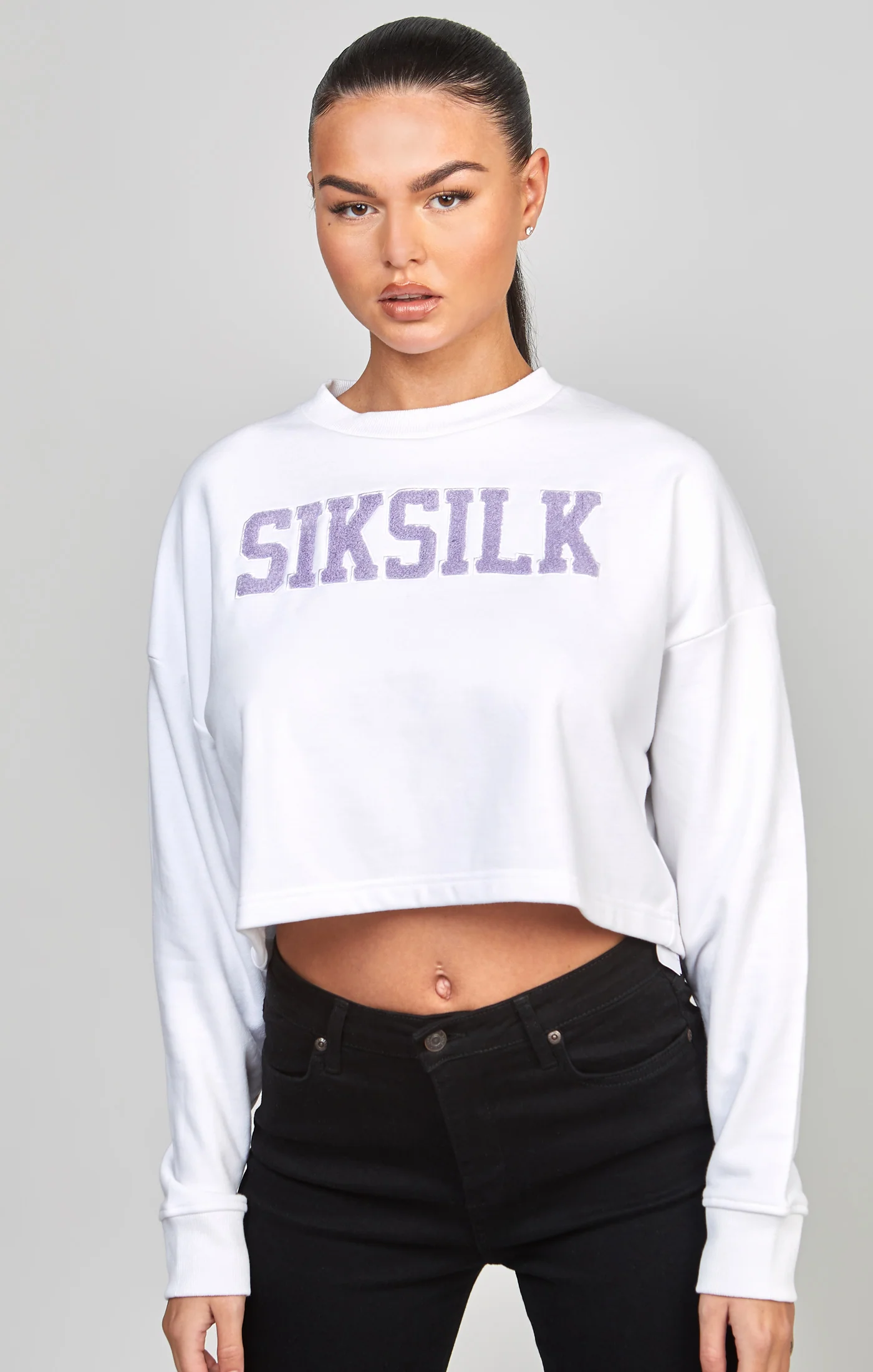 White Crop Varsity Sweatshirt