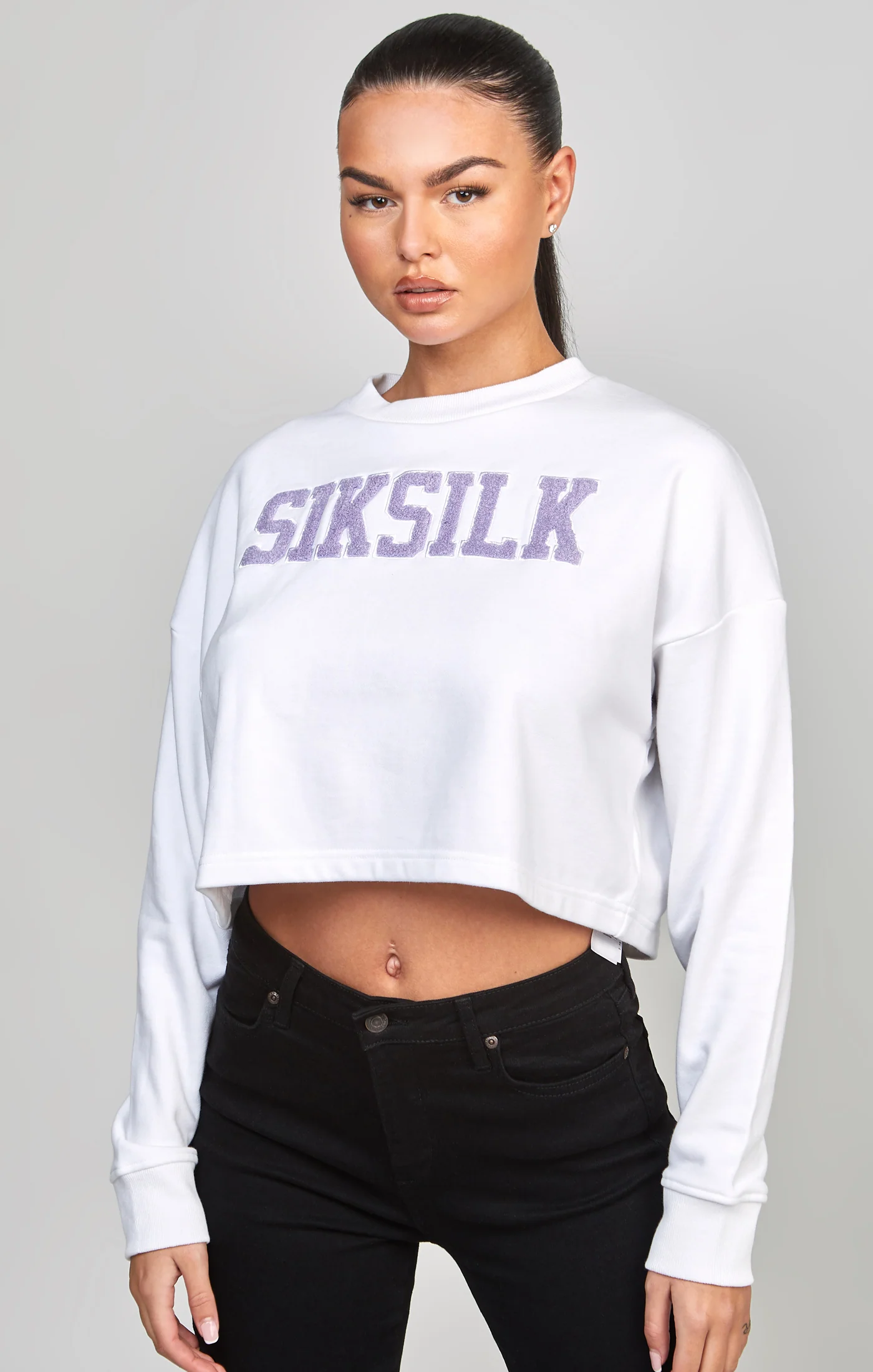 White Crop Varsity Sweatshirt - Image 6