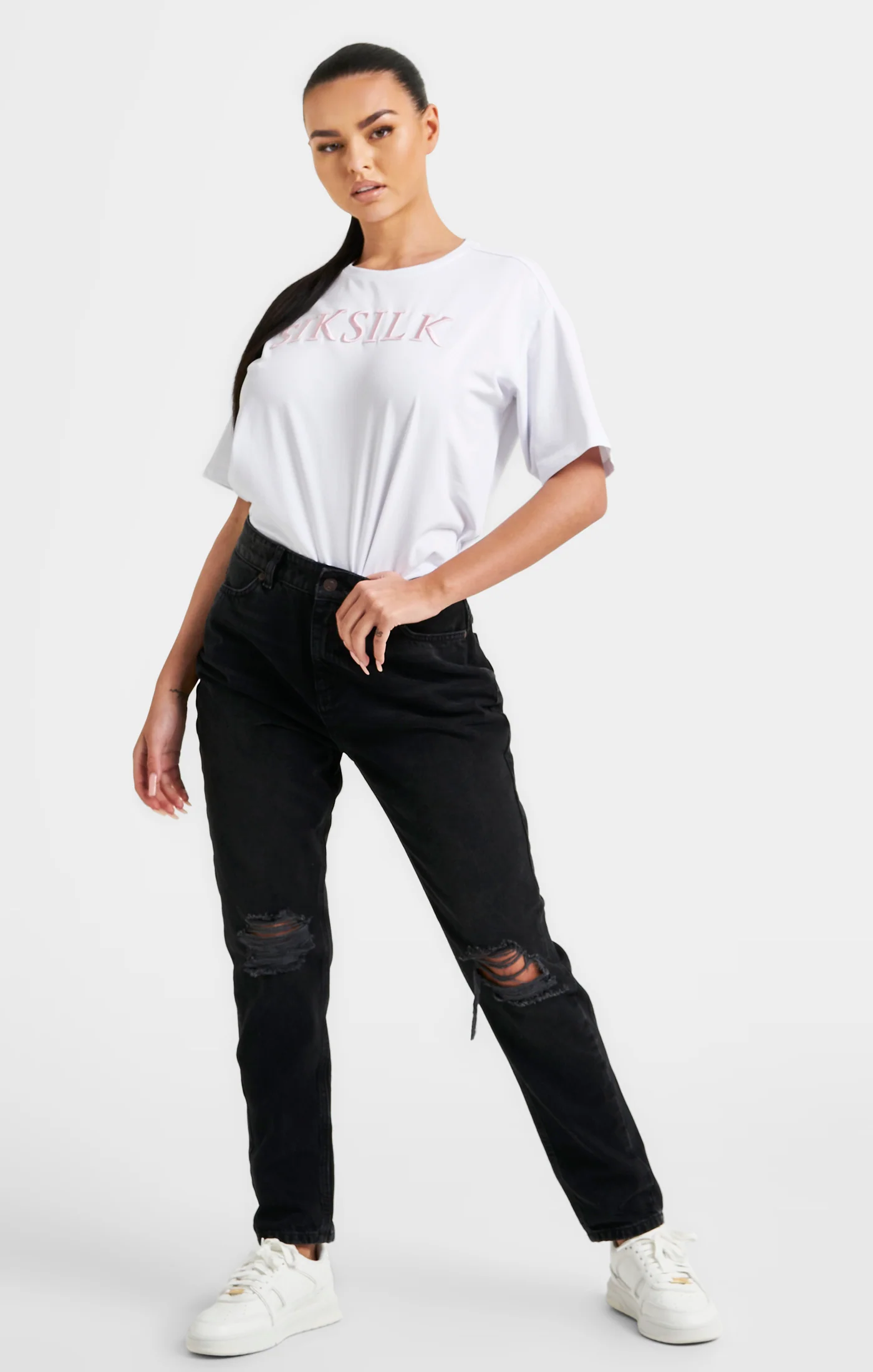 White Embroidered Boyfriend T-Shirt - Image 4