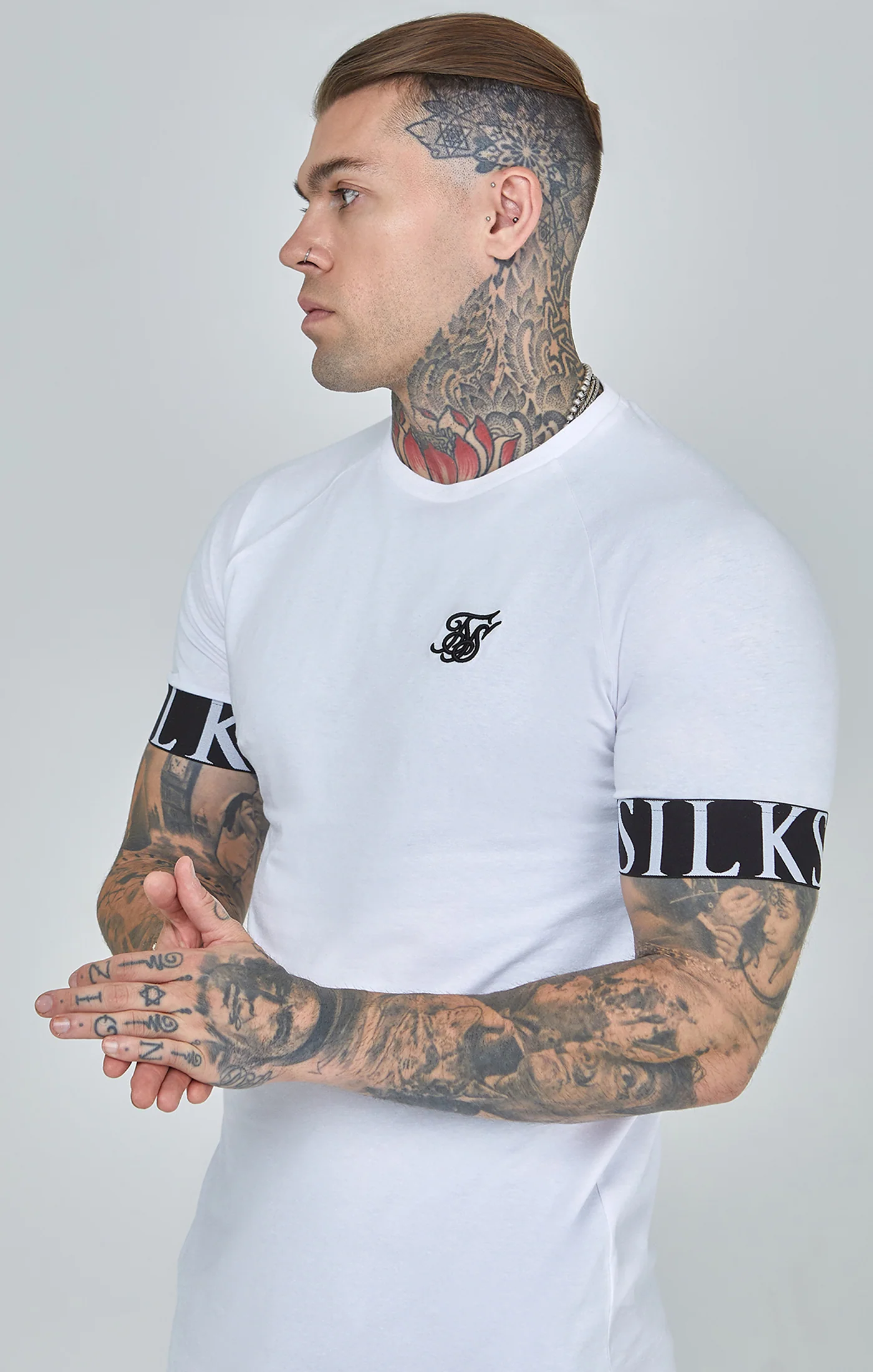 White Essential Elastic Cuff Muscle Fit T-Shirt