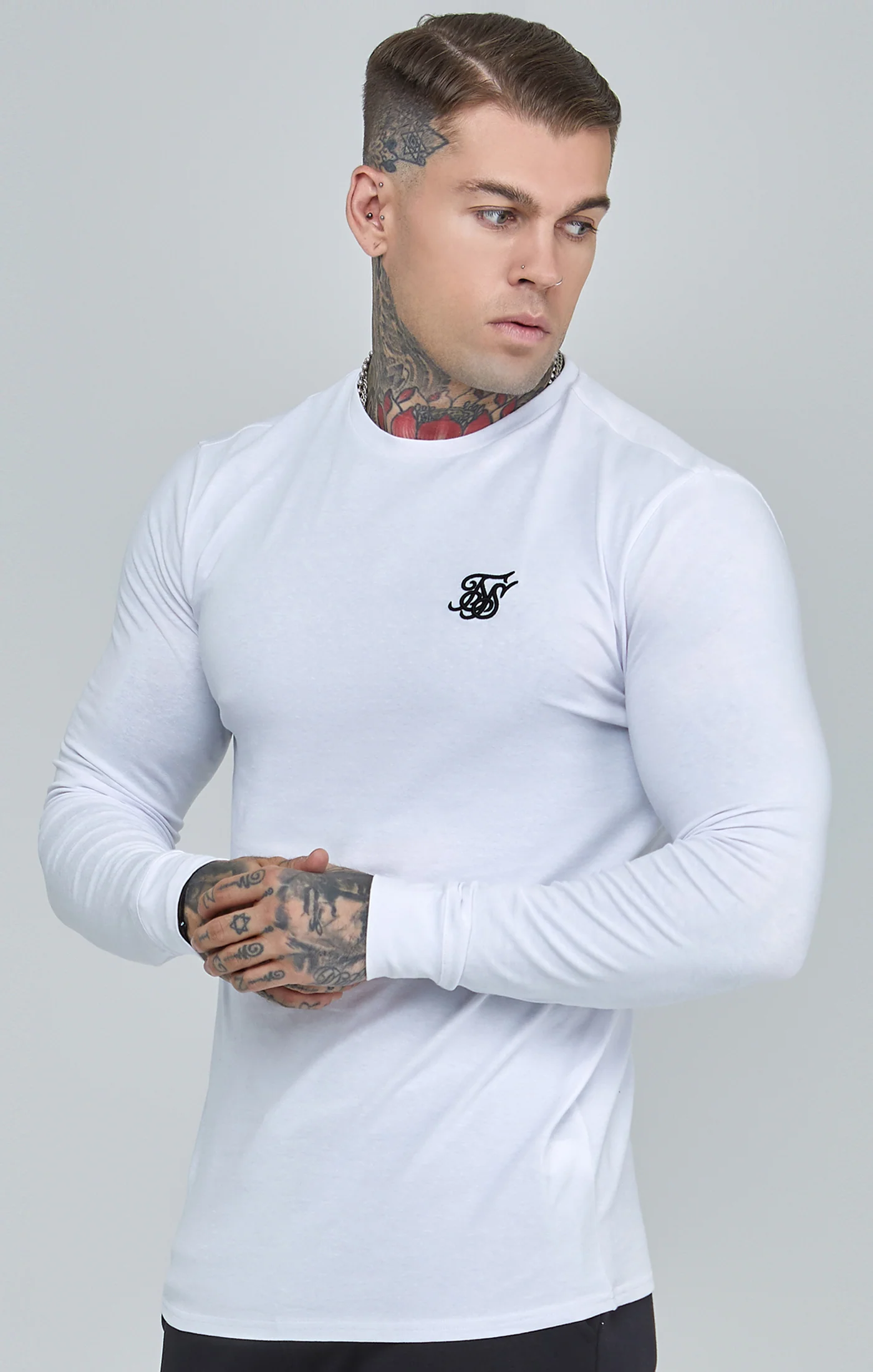 White Essential Long Sleeve Muscle Fit T-Shirt