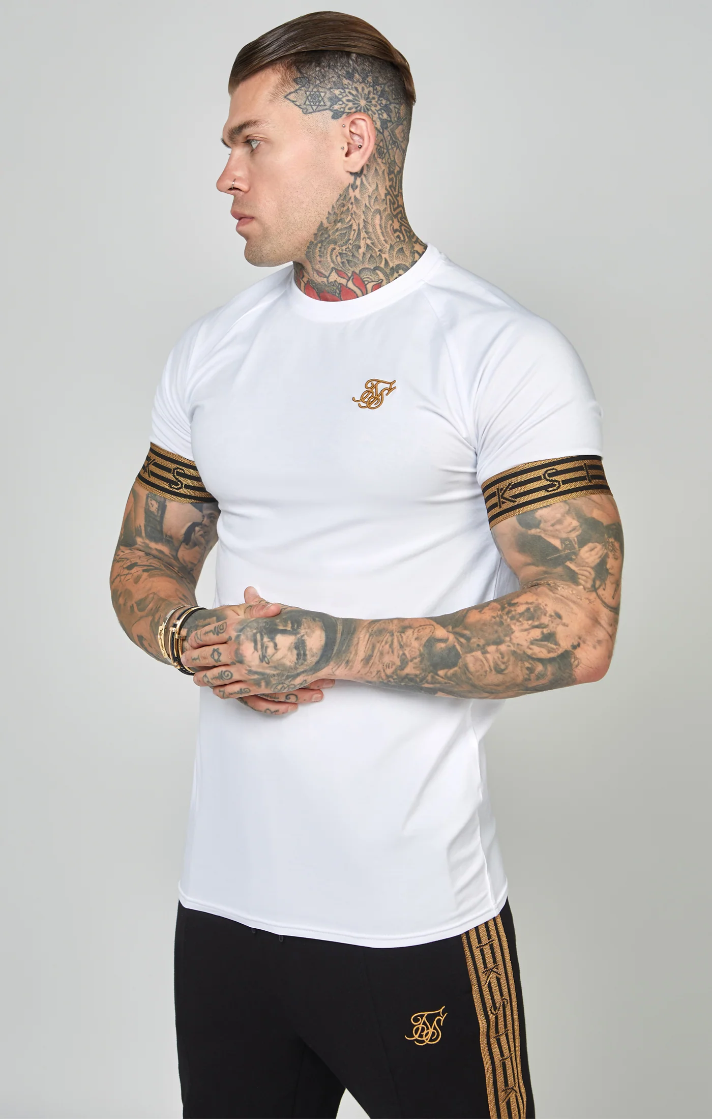 White, Gold Knitted Elastic Cuffed T-Shirt - Image 4