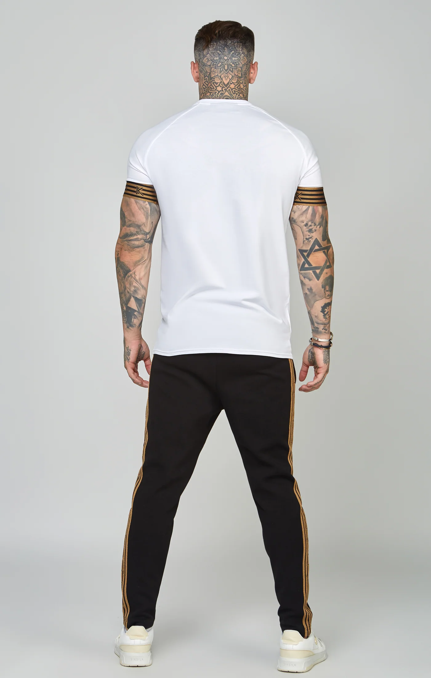White, Gold Knitted Elastic Cuffed T-Shirt - Image 5