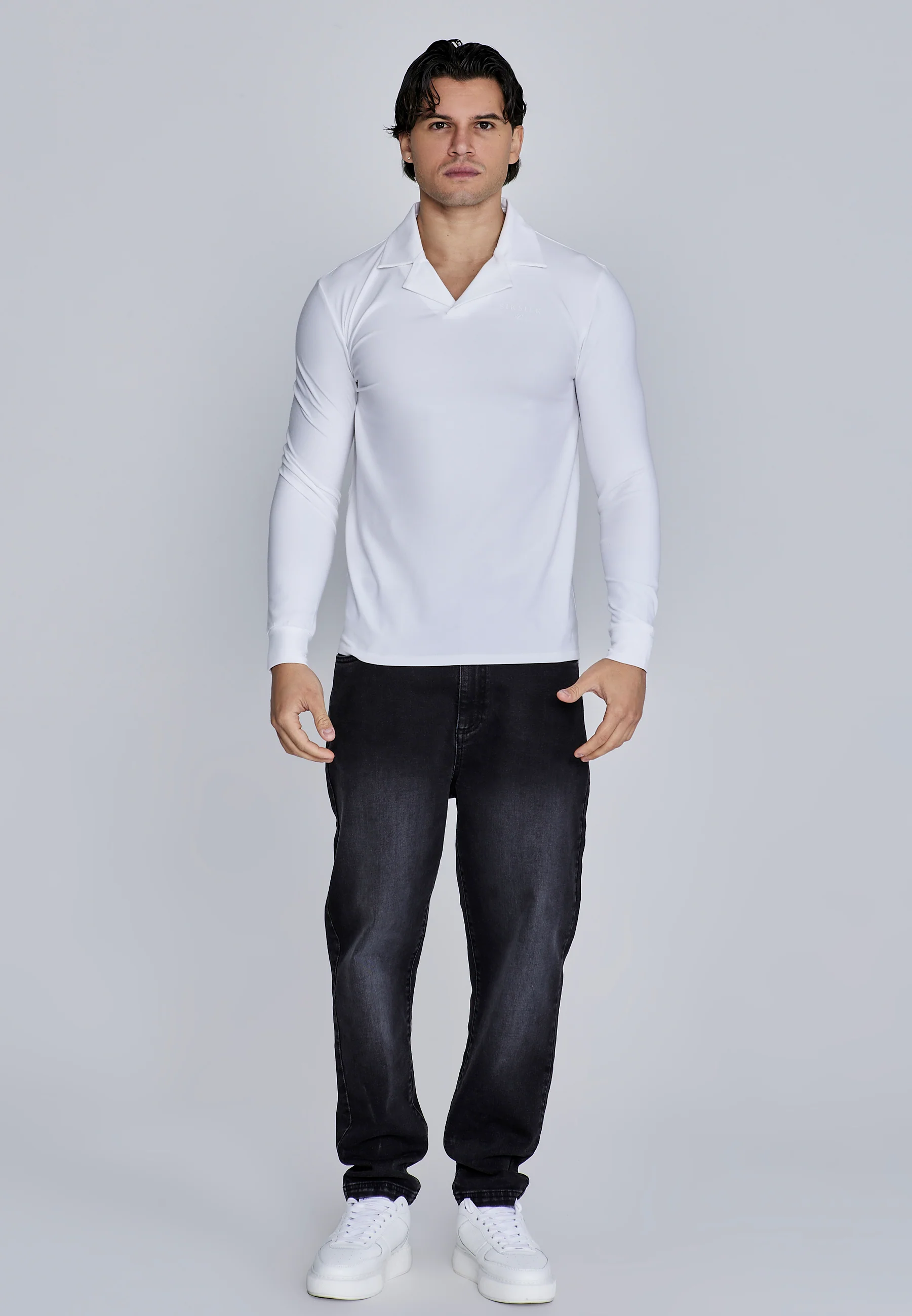 White Long Sleeve Polo - Image 3