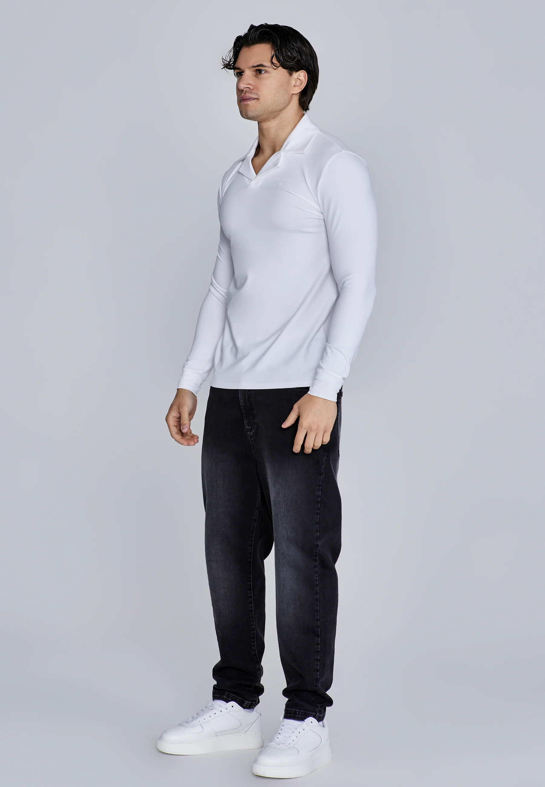 White Long Sleeve Polo - Image 4