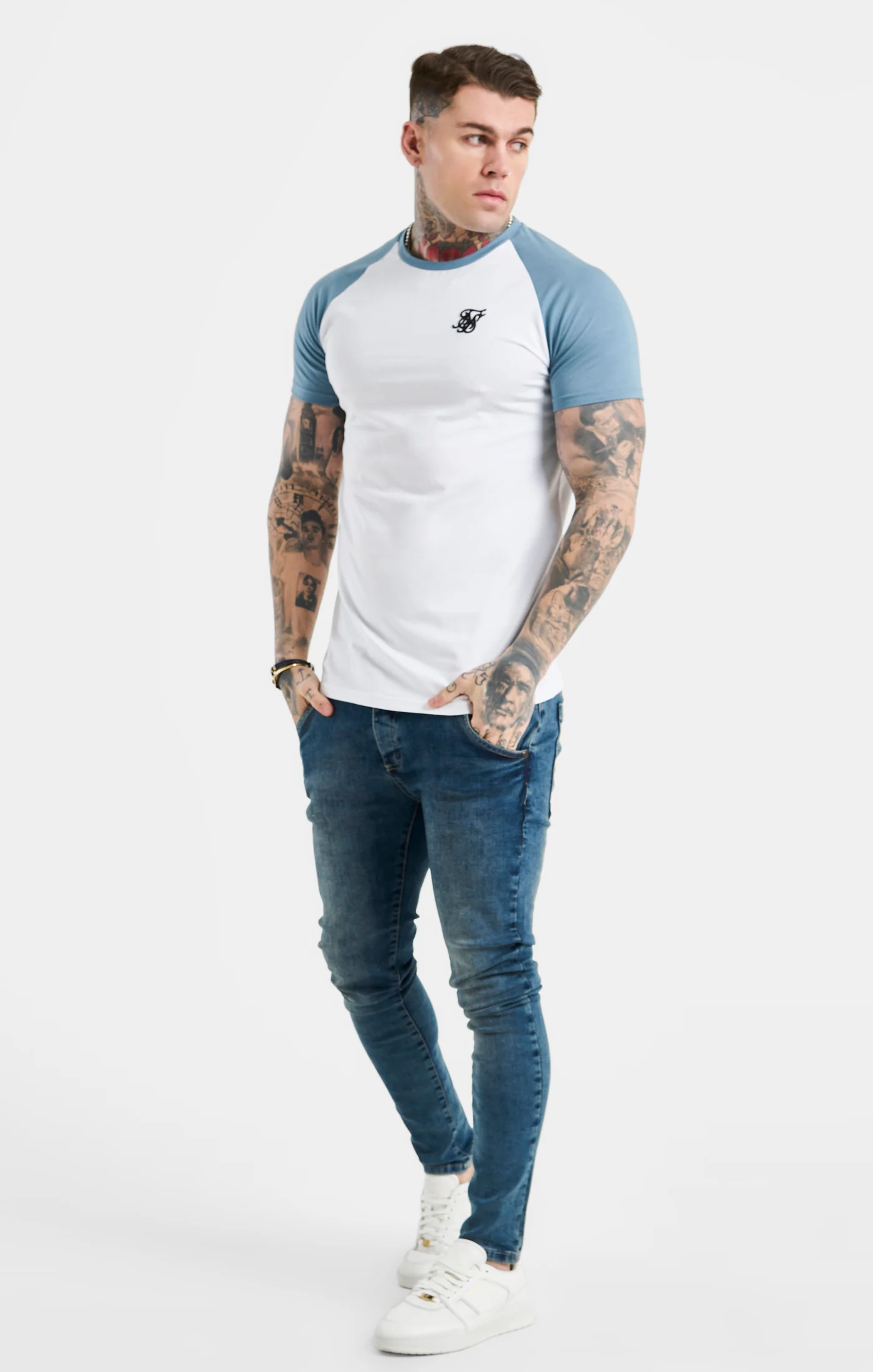 White Raglan Muscle Fit T-Shirt - Image 4