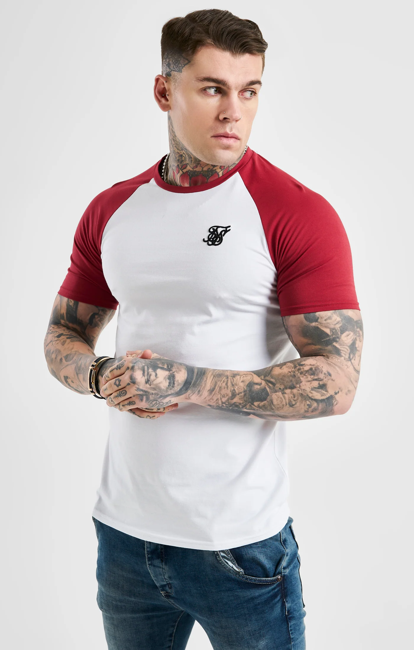 White Raglan Muscle Fit T-Shirt