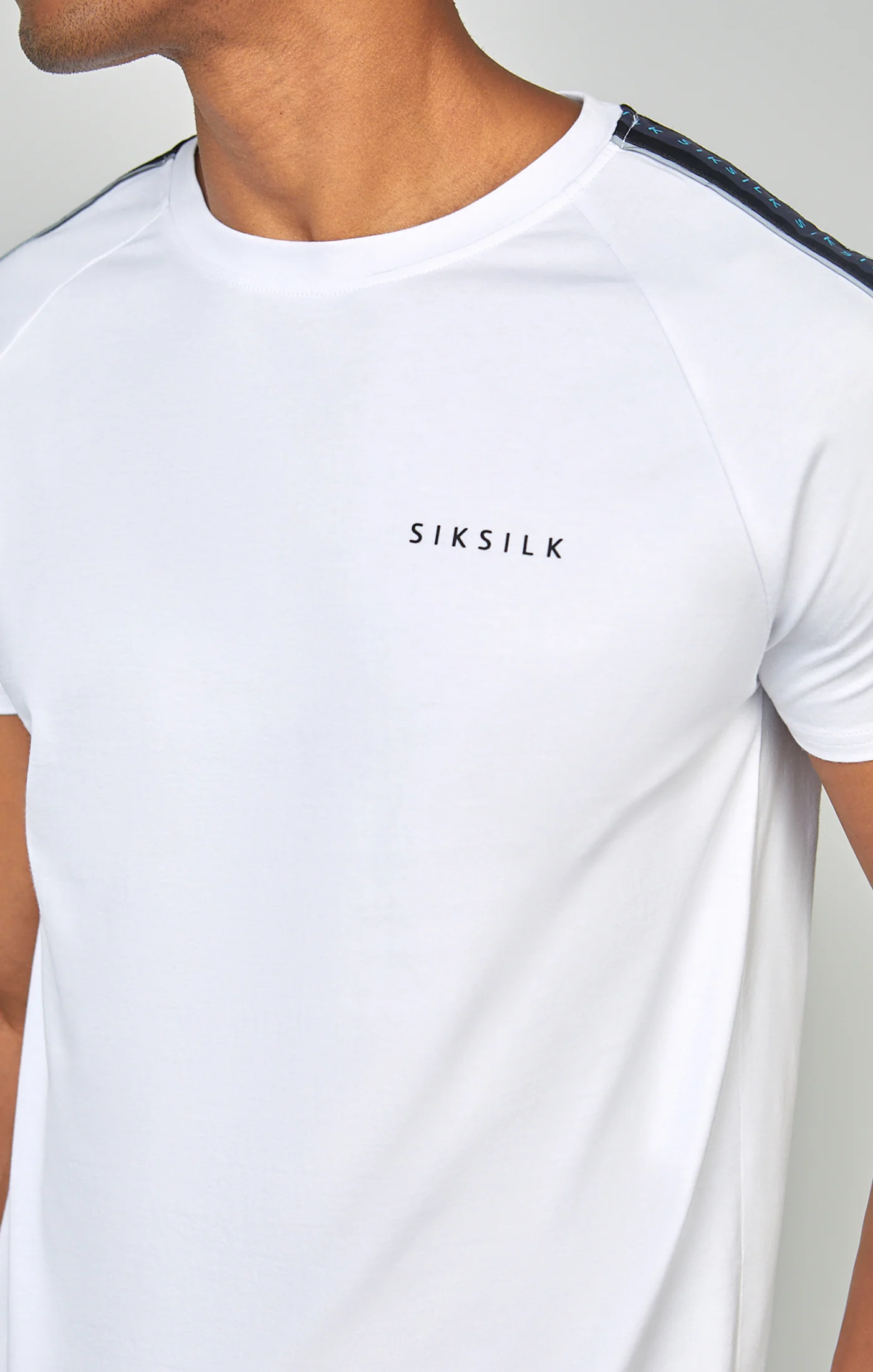 White Raglan Tape Muscle Fit T-Shirt - Image 2