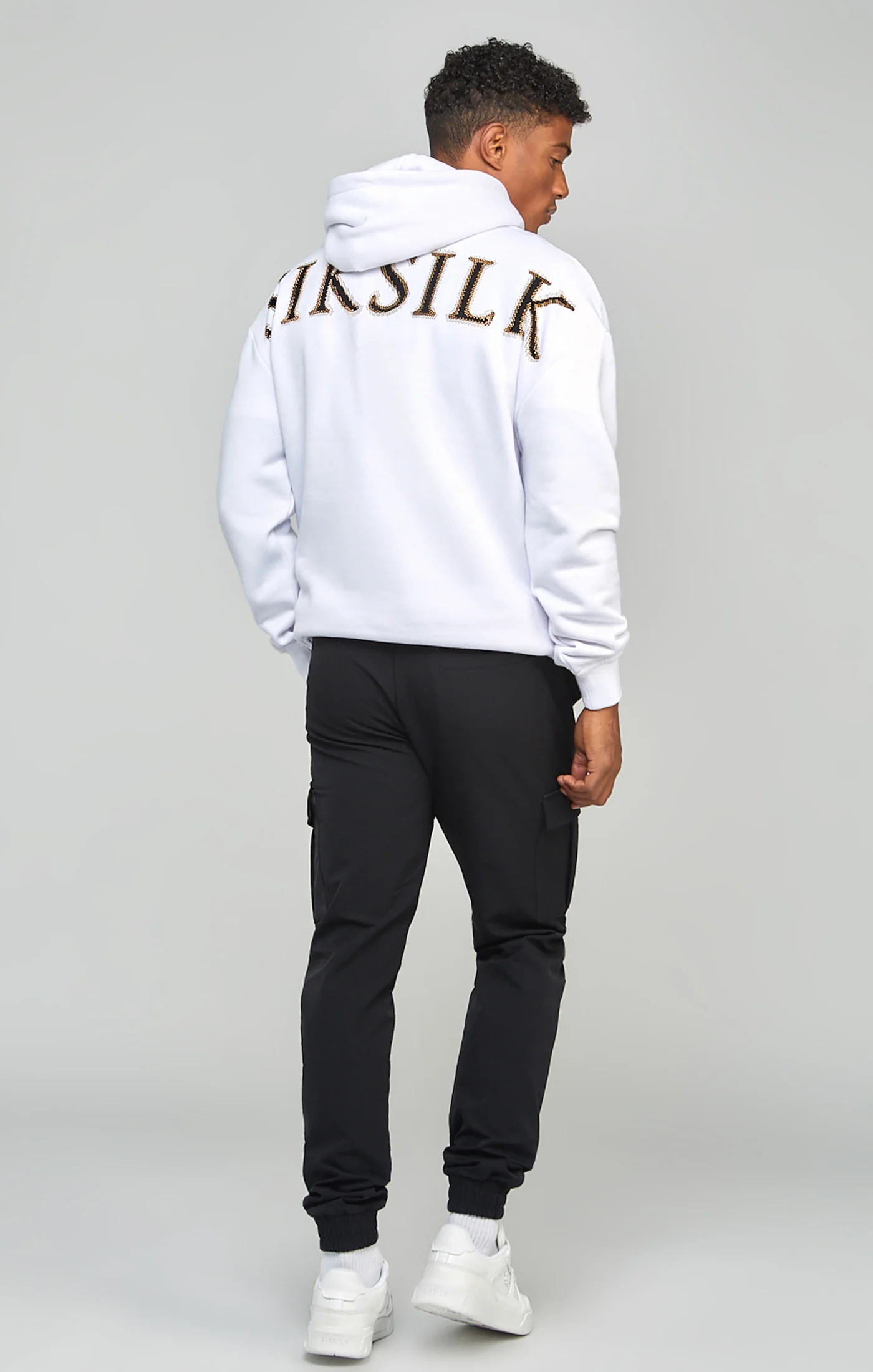 White Rhinestone Logo Oversized Fit Overhead Hoodie - Image 5