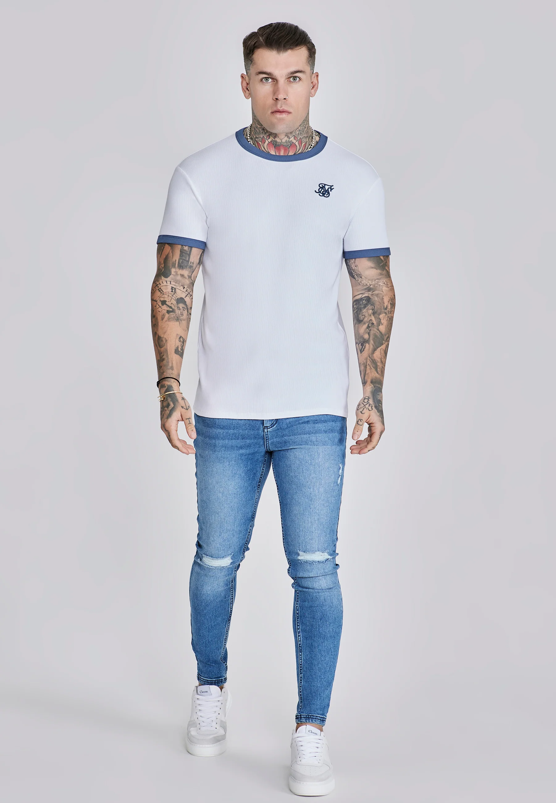 White Ribbed Ringer T-Shirt - Image 3