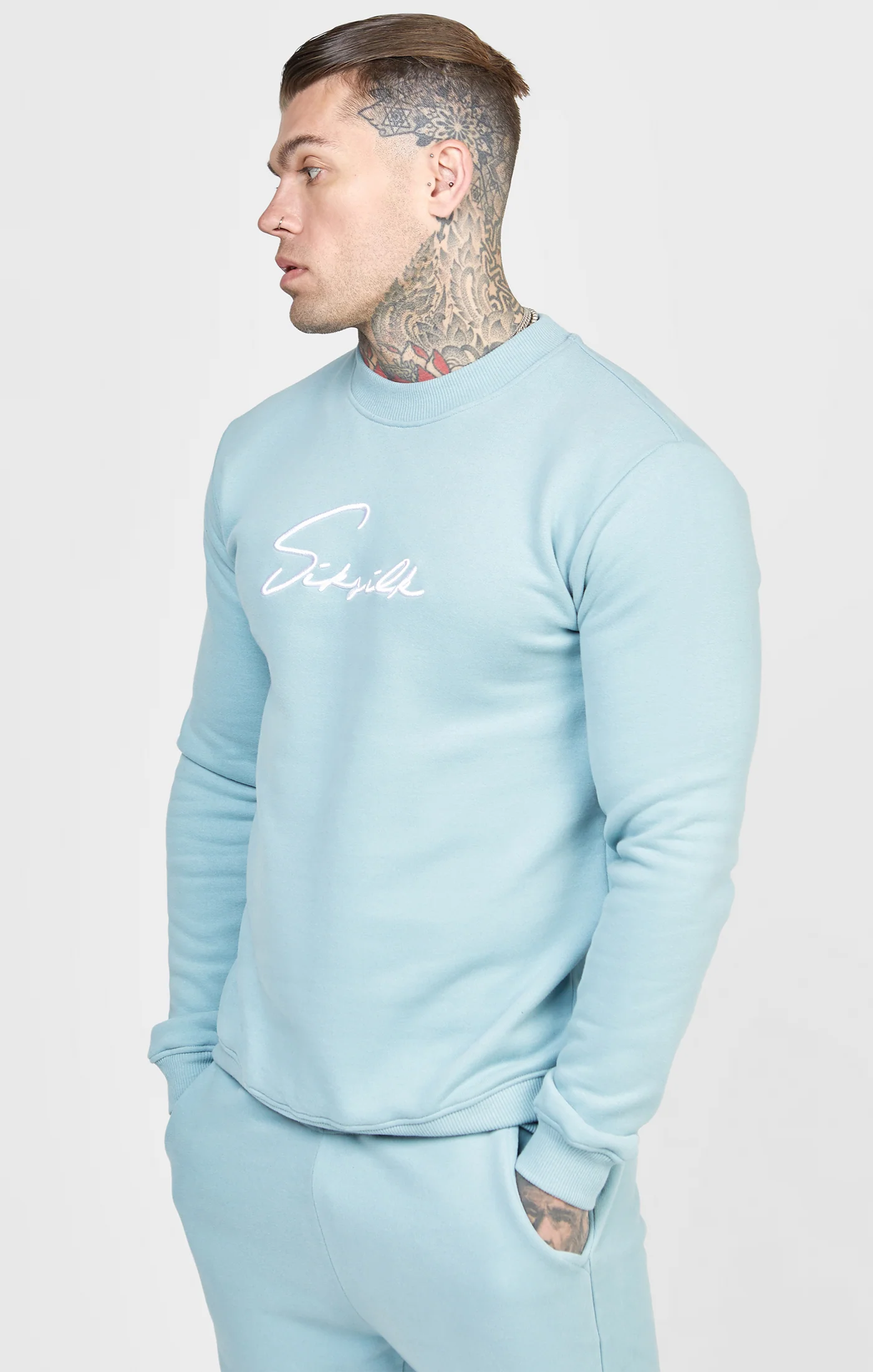 Blue Script Embroidery Sweatshirt